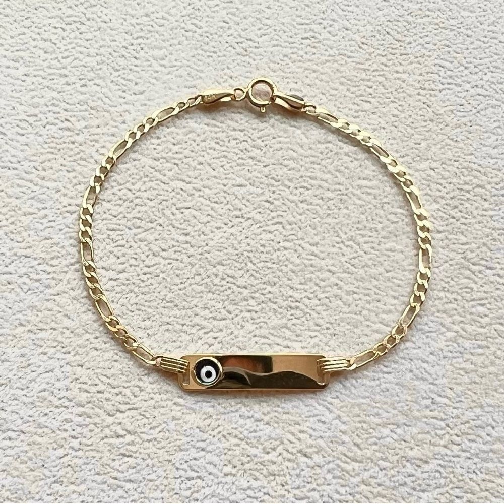 14k solid yellow gold kids bracelet | evil eye ID baby Bracelet | - Picture 5 of 10